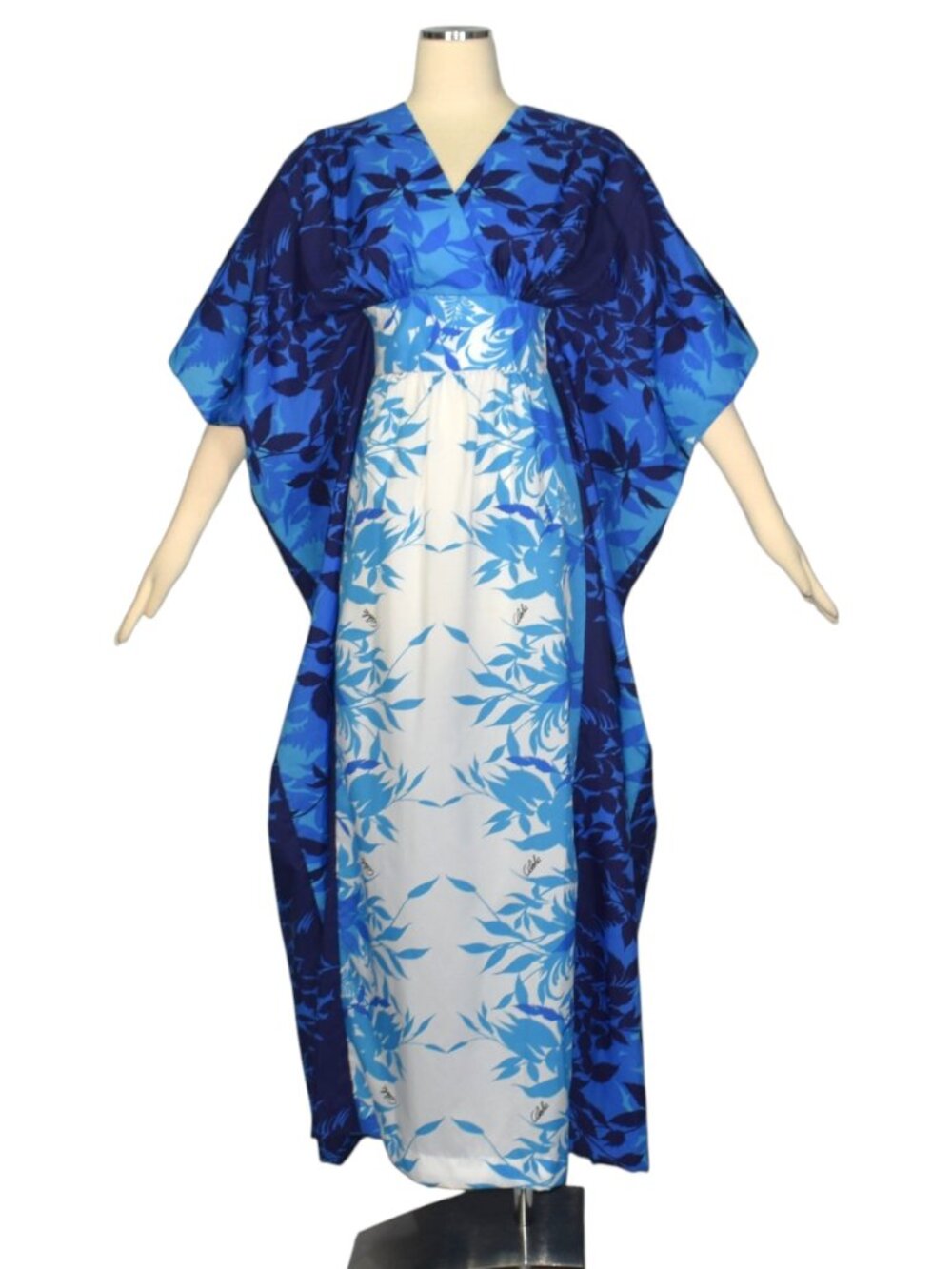 Vintage Royal Princess Hawaii Aloha Dress 70s 80s Blue Floral Muumuu Caftan OS